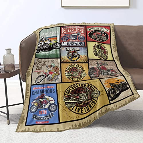 Motorrad Kuscheldecke Motorradliebhaber Wärme Decke Flanell Fleecedecke 70s Fahrradtour Club Decken Frauen Männer Rustikale Leichte Fuzzy Plüsch Reisedecke Couch Sofa Wohndecke Dekor, 130cm x 152cm
