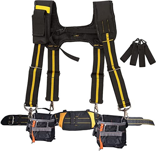 Werkzeuggürtel-Hosenträgertasche Verstellbare Lordosenstütze Combo-Schürze Werkzeuggürtel und Joch-Hosenträger for Zimmermann-Elektriker-Wartungswerkzeug-Aufbewahrungssatz tragbar (Farbe : H) (Gelb)