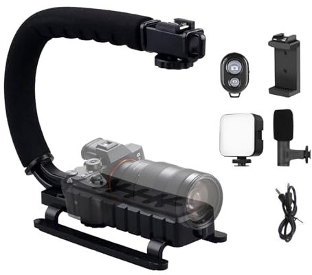 Kamerastabilisator,U-förmiges Kamera-Gyro-Stabilisator-Set | Handheld-Video-Rig für Camcorder mit Fülllicht-Telefonhalter-