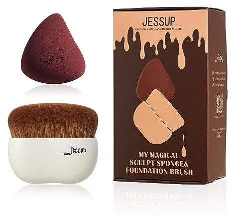 Jessup pinceaux de maquillage pinceau fond de teint avec éponge de maquillage 1 pinceau Kabuki pour liquide, crème ou poudre impeccable cosmétiques visage Boby Brush, T882