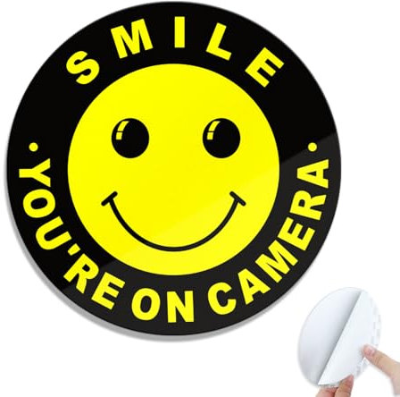 SINMAO Smile Your on Camera Signs Alu with Self-adhesive Diameter 10cm Round Small Smile Your on Camera Signs for Car Window