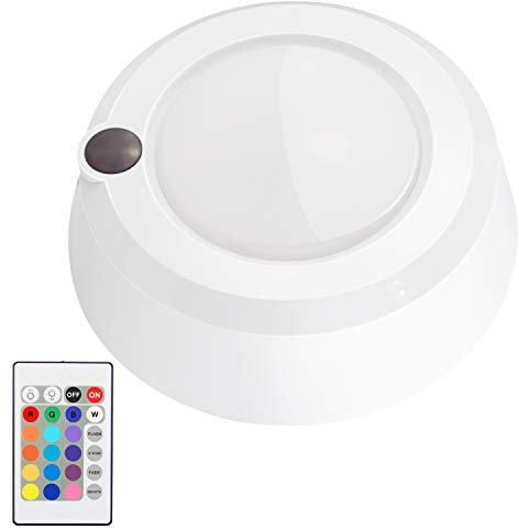 BIGMONAT Plafonnier Alimenté par Batterie,Dimmable Lampe de Douche avec Télécommande, 16RGB Couleur Changement de Couleur Plafonnier Sans Fil, Pour Douche Chambre Salle de Bains Placard Couloir