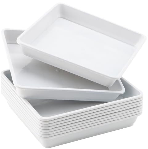 JOIKIT 10 Stück 25,4 x 25,4 cm quadratische Pflanzen-Untersetzer, Kunststoff-Pflanzenuntersetzer, Abtropfschale, quadratischer Blumentopf-Tablett für drinnen und draußen, 3,5 cm tief, weiß