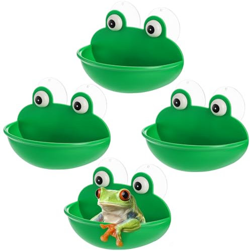 Hiceeden 4 Pack Frog Habitat with Suction Cup, Cute Frogs Fish Tank Decor, Plastic Soup Dish, Tree Frog Aquarium Terrarium Accessories for Toad, Tadpole