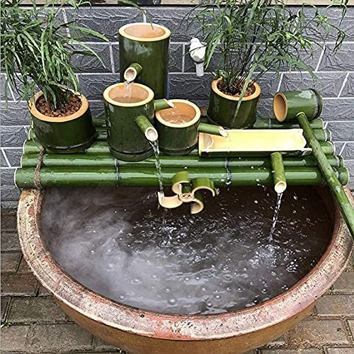 LQSSA Nouvelle Statue d'eau Japonaise en Bambou, Fontaine d'eau extérieure, Fontaine intérieure et extérieure, Ornements en Bambou résistants aux Fentes A 45 cm Decoration
