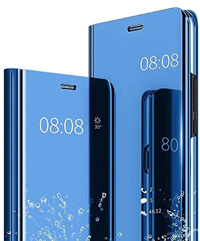 Ysnzaq Hülle für Apple iPhone 15 Pro 6.1, Bookstyle Clear View Standing Business Case 360 Grad Spiegel Flip Folio Hülle mit Standfunktion Handyhülle für Apple iPhone 15 Pro.Mirror Blue