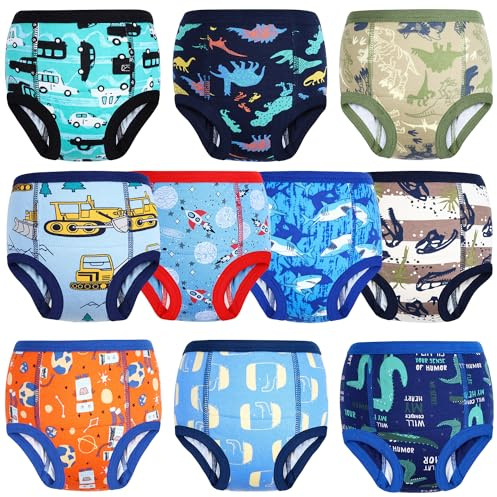 MooMoo Baby Töpfchentrainingsunterwäsche, saugfähige Kleinkind-Trainingshosen für Jungen und Mädchen, Baumwolle, 10 Packungen, 2T-9T, Jungen (10 Stück), 2 Jahre