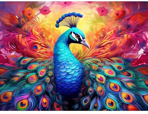 DAERLE 5D Diamond Painting Complet Paon coloré Diamant Kit, Animal Diamant Adulte, DIY Diamant Strass Point de Croix Cristal Painting pour Murale Décoration 40x30cm