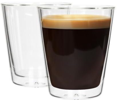 Rink Drink Double Walled Glasses - 200ml - Pack of 2 - Heat Resistant Tumbler Cups Insulated Glass Drinking Glasses for Coffee, Latte, Ice Cappuccino, Tea, Hot Chocolate