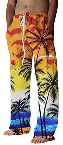 Herren Strand Vier Jahreszeiten Digital 3d Gedruckter Hosen Mit Kordelzug Gürtel Freizeithose Hose Bedruck Atmungsaktiv Langgröße Leicht Relaxhose Weites Herrenhose Komfort Outdoorhose (Orange, XXXL)