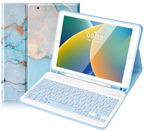 Lively Life Bluetooth Keyboard for iPad 10.2 9th 2021/8th 2020/7th Generation 2019, iPad Air 3 2019, iPad Pro 10.5 2017, Protective Case with Detachable Keyboard, Built-in Pen Holder - Blue Marble