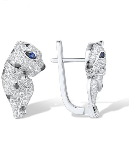 Leoparden Orringe aus 925 Silber mit farblosen und blauen Zirkonia