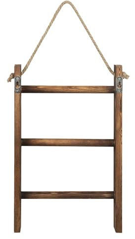 Sharplace Wood Towel Racks 3 Tiers Towel Rack Tea Towel Stand Display Hanger Wall Mount Towel Ladder Rustic for Living Room Hote