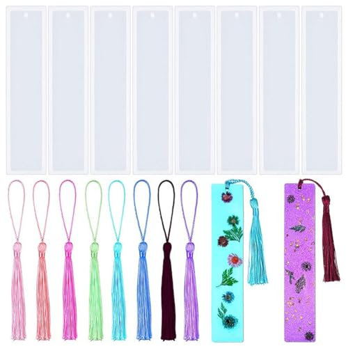 iSpchen Lesezeichen Epoxidharz Formen set,mit 8 Quasten Resin Silikonform Bookmark Kunstharz gießen set für DIY Personalisiert Lesezeichen Handwerk