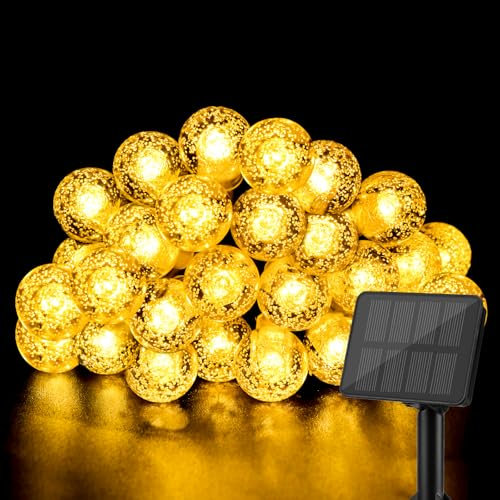 FFZZKJ Solarlichterkette Außen Wetterfest 7M 50LED Kristall Kugeln 8 Modi Solar Lichterkette Outdoor für Balkon, Camping, Garten, Terasse, Hochzeit, Partys Deko, Warmweiß