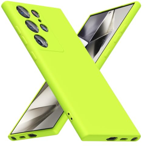 LoeoeL for Samsung Galaxy S24 Ultra Phone Case Silicone, Fluorescent Neon Lime Green Bright Color Matte TPU, Minimalist Ultra Thin Slim Soft Rubber Gel Girly Cute Case for Women Men, Camera Cover