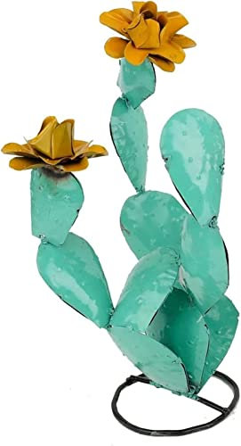 LGXCM Arte de Patio de Cactus de Metal, decoración de jardín de Cactus, Estatua Decorativa de Cactus con Flores, Adorno de Escultura de Cactus al Aire Libre