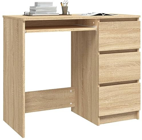 Ailgely Schreibtisch mit Schubladen 90 x 45 x 76 cm, Bürotisch Computertisch Klein Arbeitstisch Büro PC-Tisch Kinderschreibtisch mit Stauraum Sonoma Eiche