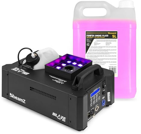 BeamZ BLAZE800 Nebelmaschine mit 12 RGBA LEDs, 800 Watt, inkl. 5 L Nebelfluid, Horizontal und Vertikal, Rauchmaschine mit Fernbedienung, Smoke Machine für bunte Nebelsäulen, Partyzubehör Hochzeiten