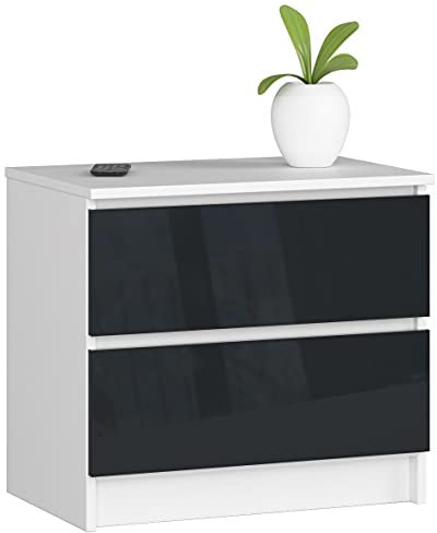 Home Collective Kommode in Graphit Hochglanz mit 2 geräumigen Schubladen, 60 cm breit, 55 cm hoch Kommode Schlafzimmer Flur Wohnzimmer Organizer mit Schubladen Holz Highboard Sideboard Schrank