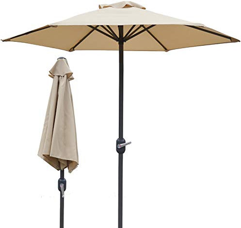CAFIEDR Terrassenschirm Beige Outdoor/Deck Sonnenschirm Terrassenschirme, Kleiner 2m Tischschirm mit Kurbel & Metallstange, Zusammenklappbarer runder Sonnenschutz, Rase