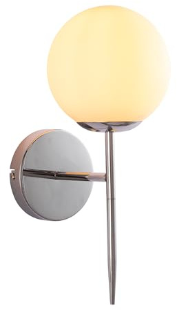 TEKLED myHome Mid-Century Nordic Globe Sconce Modern Wall Light | E27 Fitting | for Bedrooms Living Rooms Hallways Receptions Cafes Restaurants | Chrome-Opal (Bulb not Included)