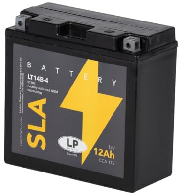 LANDPORT Batterie 12V 12Ah LT14B-4 SLA kompatibel für Aprilia Shiver 750 GT, HD V-Rod, Street-Rod, Honda CB 1300 A Super Four, Husqvarna TE 610