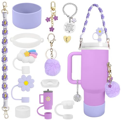 POFIBO Stanley Cup Zubehör Set - Wasserflasche Griff Riemen, Siliocne Becher Stiefel, Silikon Strohhalm Abdeckung, Stanley Cup Accessories für Stanley Cup 800ml -1100ml