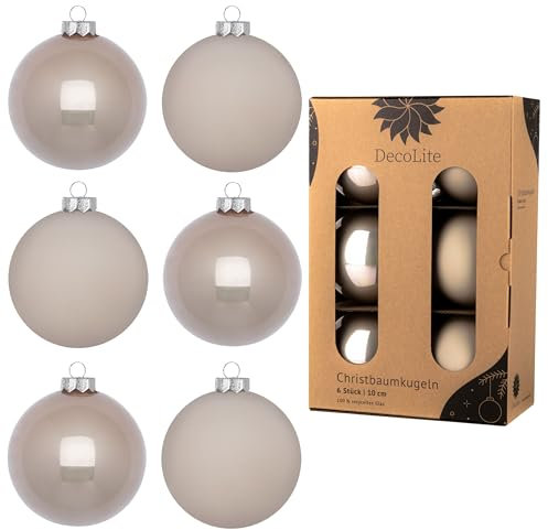 DecoLite: Christbaumkugeln aus Glas Ø 10 cm (6 Stück) - Beige - matt/glänzend