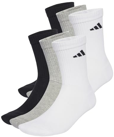 adidas Mixte CUSHIONED CREW SOCKS 6 PAIR PACK, White/Medium Grey Heather/Black, 8.5-10