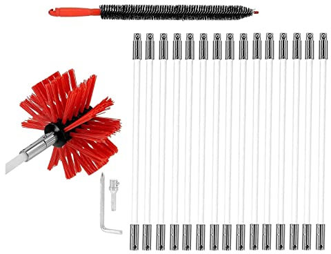 ROUYA Schornsteinfeger, Nylon-Kaminbesen, Kaminbesen, Kaminbesen, Kaminbesen, Professionelle Kaminhähne Aus Edelstahl Mit Flexiblen Nylonstäben kaminbürste Stange Set(15 Rods,410mm)