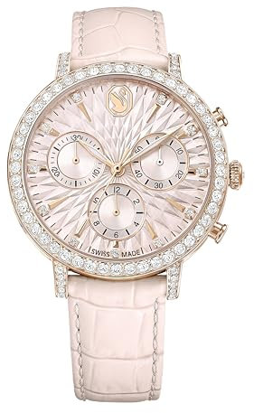 Swarovski Matrix Tennis Chrono Uhr, Schweizer Produktion, Lederarmband, Rosa, Roségoldfarbenes Finish