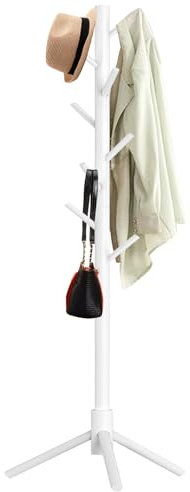 Haddockway Porte-manteau en bois avec 8 crochets, autoportant, en arbre pour la chambre, le couloir, le bureau, les vêtements, les chapeaux (Blanc)