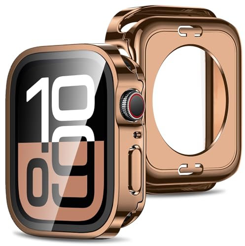Amizee 2 in 1 Case [2-Pack] Compatible with Apple Watch Series 11/10 46mm with Built-in Screen Protector, Straight Edge Hard PC Full Body Protective Cover for iWatch 46mm, Rose Gold