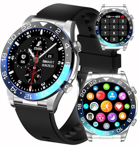 TAYSHILEY Men's Smartwatch 1.43 AMOLED Display Sports Fitness Tracker Answer&Make Calls, Heart Rate Sleep Monitor IP67 Waterproof Smart Watch for Men, Pedometer, Support Android & iOS (Black blue)