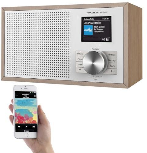 VR-Radio Digitalradio: Digitales DAB+-Radio, 2,4/6,1-cm-Farbdisplay, Bluetooth, Holzgehäuse (DAB Plus Radio, DAB Radios, Lautsprecher)
