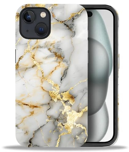 artslion Cute Handyhülle für iPhone 15 hülle 6,1 Zoll, weißer Marmor Muster Stoßfest Kratzfest Schutzhülle für iPhone 15