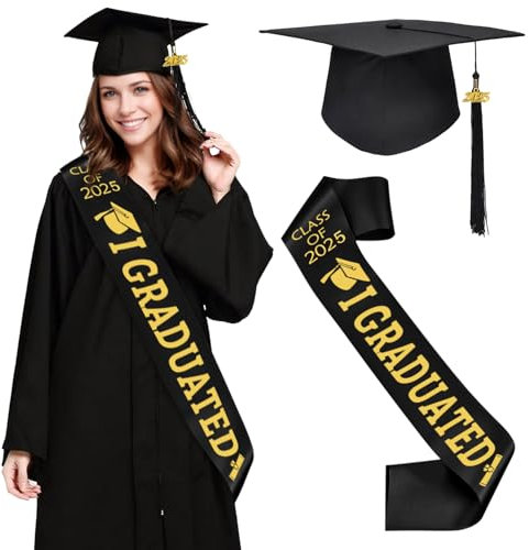 Joyesplay Doktorhut Bachelor Hut,Abschluss Hut Unisex Schwarz, Graduation Hat Quasten Anhänger mit Schärpe,2025 Bachelor Geschenk für Bachelor Master vom Universität,Hochschule