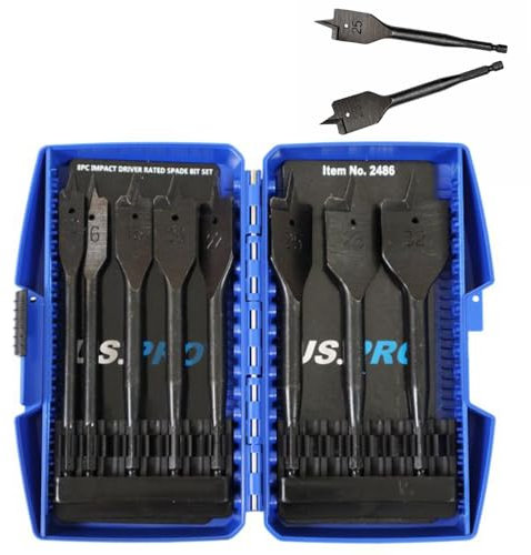 US PRO Impact Driver Spade Drill Bit Set, 12-32mm, 8 Pieces, Toughened Shank