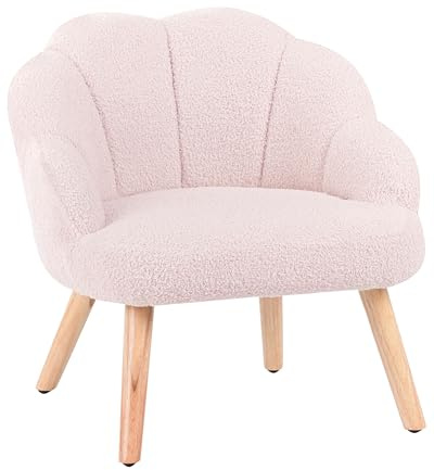Kindersessel Polstersessel Bouclé für Kinder Holzbeine Pastellrosa Miland