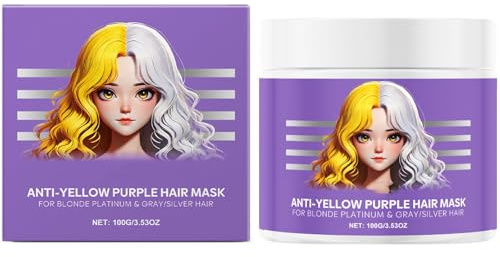 Anti-gelbe lila Haarmaske, lila feuchtigkeitsspendende Conditioner, gelbe Töne und Zustand trocken, beschädigtes Haar, Grausamkeit frei und vegan, blonde Platin & grau/silberne Haare (1Pcs)