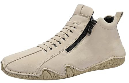 Generisch Herren Lederschuhe Mit Reißverschluss Sportschuhe Herren Hoher Schaft Sneaker Flache Sohle Turnschuhe rutschfest Fitnessschuhe Einfarbig Walkingschuhe Verschleißfest Outdoorschuhe Casual
