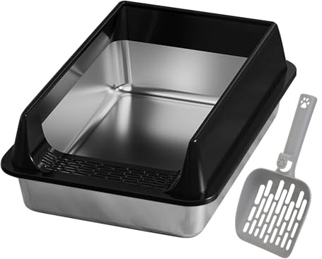 Edelstahl-Mülleimer – Easy Kitty Clean Kitty Toilettenschüssel | Große, Starke Metallwanne im modernen Stil, Mülleimlösung für mittelgroße und große Katzen, reduziert Feuchtigkeit und Luft