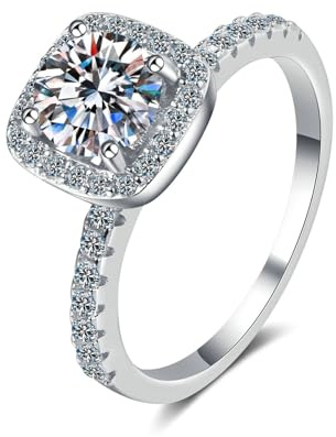 Bishilin Hochzeitsringe Weißgold 585, Damen Ringe Quadrat mit 0.5ct Diamant Trauringe Ungewöhnlich Eheringe ohne Nickel Große 55 (17.5)