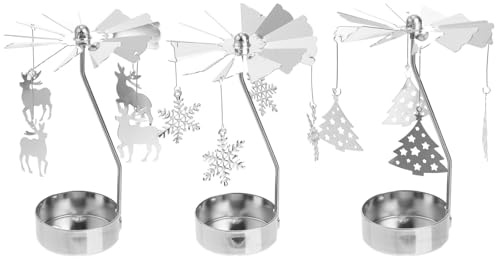 Toyvian Rotierender Metall Kerzenhalter Weihnachten, 3teiliges Teelichtkarussell Rentier Weihnachtsbaum Drehtischdekoration Karussell Schreibtischdekoration FüR Weihnachten Hochzeit Party Festliche