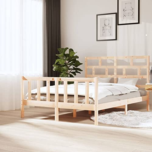 HaoChrymec Massivholzbett Kiefer 160x200 cm, Schlichtes Design, Robustes Kopfteil, polsterbett, doppelbett, Für Schlafzimmer, Weiß, 160x200 cm