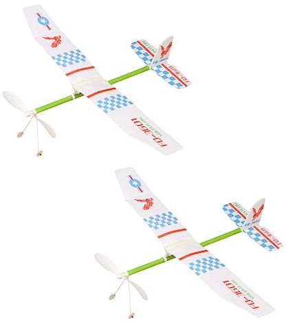 HONMEET Rubber Band Powered Aircraft Glider Models for Kids, Educational Assemble Airplane Toys for Outdoor Play, 2pcs Random Pattern Set for Boys and Girls