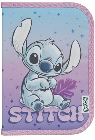 Scooli - Gefülltes Schüleretui Stitch - Federmäppchen mit hochwertigen Stiften & Zubehör - Ideal für Schule, Freizeit und unterwegs - ab 6 Jahren