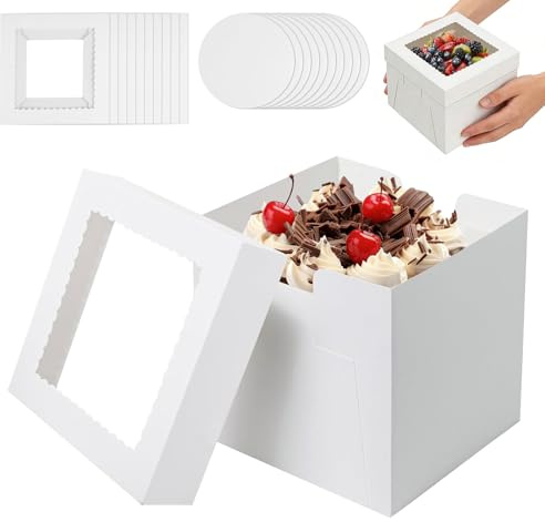 GothicBride 10 Stück Tortenkarton 30x30x20cm Kuchen Karton Weiße | mit Transparentem Sichtfenster, Tortenbox für Kuchen,Gebäck (12IN)