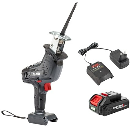 AL-KO Akku-Handsäge PSD 1815, 15 cm Schienenlänge, 3.400 pro Min. Hubzahl, werkzeugloser Sägeblattwechsel, inkl. 2,0 Ah Li-Ion 18 V / 36 V Akku und Ladegerät